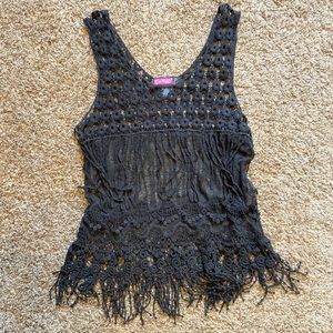 SayWhat? black fringe laying tank